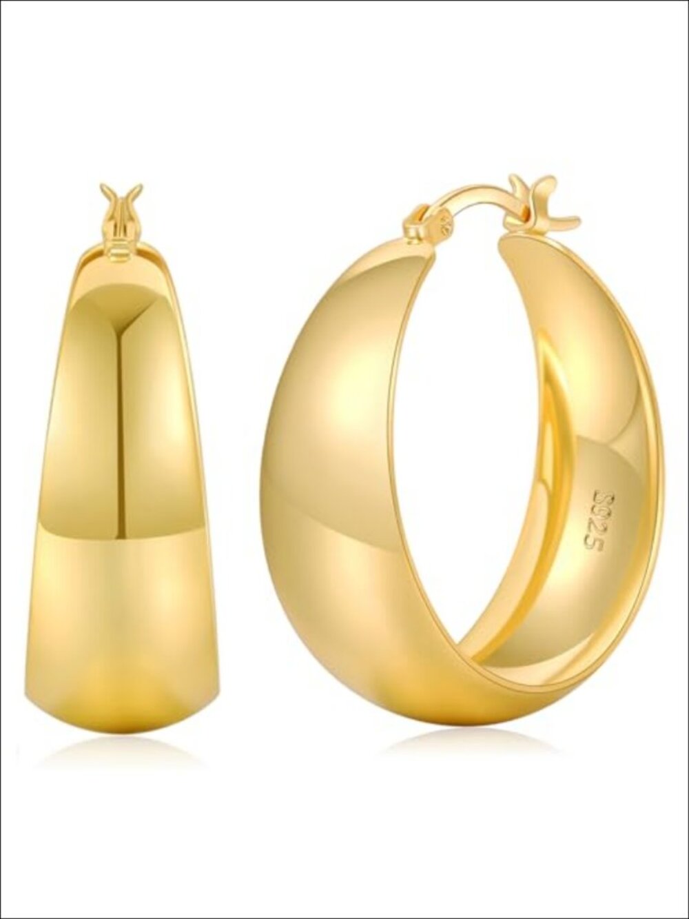 12mm Wide Thick Hoop Earrings Hypoallergenic Click-Top 14K Gold Plated